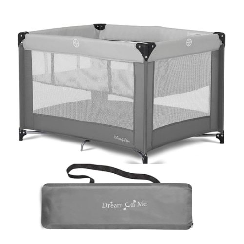Dream On Me Zazzy Portable Playard with Bassinet in Grey, Packable and Easy Setup Baby Playard, Lightweight and Portable Playard for Baby with Mattress and Travel Bag