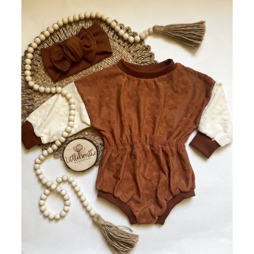 Raised Towel Flower Romper | Neutral Sweater Romper | Cinched Sweater Romper | Flower Romper | Fall Outfit | Fall Sweater Romper