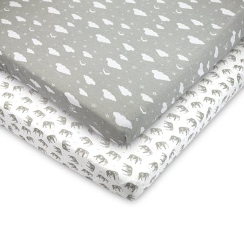 Pack and Play Fitted Sheet, Portable Pack N Plays Mini Crib Sheets, 2 Pack Play Sheets, 100% Jersey Cotton Playard Sheets