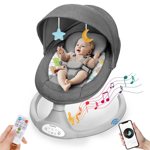 Electric Baby Swing,Bioby Infant Swing Rocker with Remote Control,5 Sway Speeds,Bluetooth Music,Grey