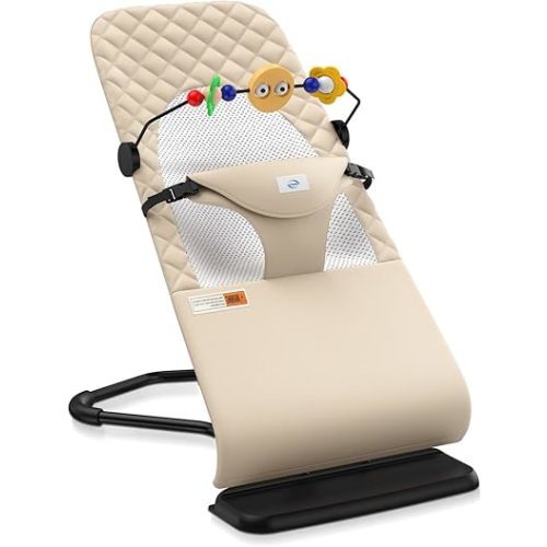 Bouncer Seat for Babies 0-12 Months, Baby Bouncer for Breathable and Comfortable Cushion, Three Height Adjustments, Baby Rocker Portable Folding and Detachable, Ergonomic Baby Seat