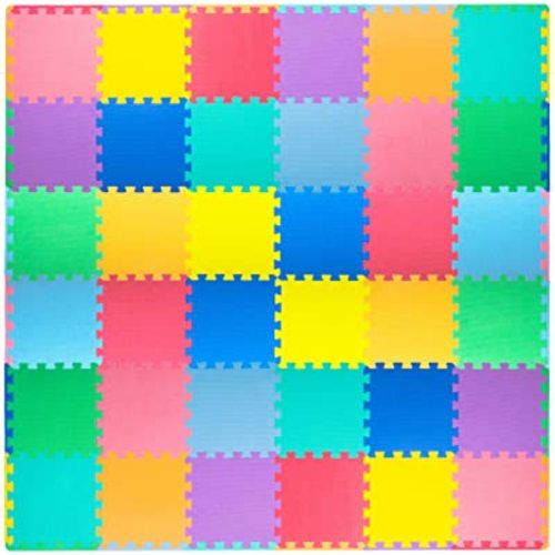 ProSource Foam Puzzle Floor Play Mat for Kids and Babies with Solid Colors, 36 or 16 Interlocking Tiles with Borders, Assorted