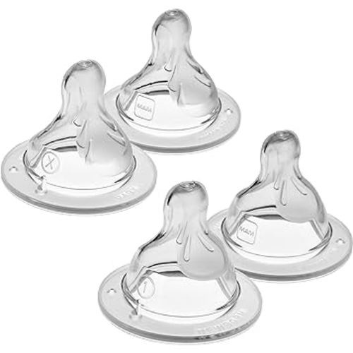 MAM Bottle Nipples Mixed Flow Pack - Extra Slow Flow Nipple Level 0 and Slow Flow Nipple Level 1, for Newborns and Older, SkinSoft Silicone Nipples for Baby Bottles, Fits All MAM Bottles, 4 Pack