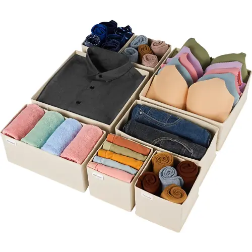 Drawer Organizer Clothes, 8 Pack Underwear Drawer Organizer, Foldable Cloth Storage Box Closet Organizers and Storage for Clothes, Socks, Scarves, Ties (Beige)