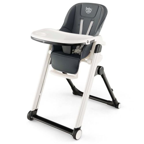 Babyjoy Foldable High Chair Baby Height Adjustable Feeding Chair for Toddlers Dark Gray/Light Gray, Color: Dark gray