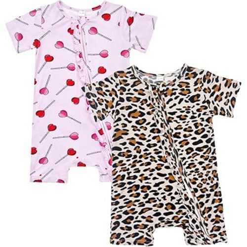 Bow Dream Baby Girl Romper 2 pack Bamboo Rayon Baby Clothes Short Sleeve Jumper Baby Girls’s One-Piece Rompers Summer