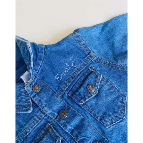 Baby Front Embroidery Denim Jacket, Medium Blue - juju + stitch | Maisonette