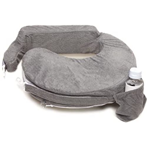 My Brest Friend Deluxe Nursing Pillow for Breastfeeding & Bottle Feeding, Enhanced Posture Support, Double Straps & Removable Extra Soft Slipcover, Evening Grey