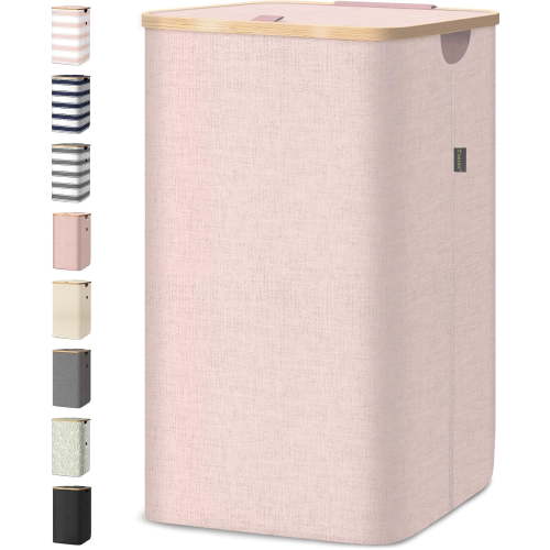 HOMLUX 26 Gallon/100L Laundry Basket Set, Collapsible Tall Clothes Hamper with Bamboo Handles and Sturdy Frame