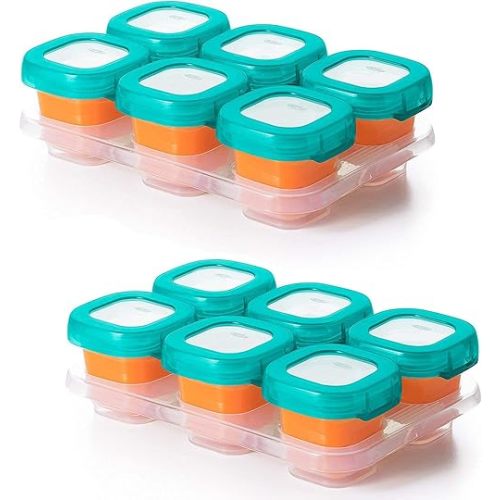 OXO Tot Baby Blocks Food Storage Containers, Teal, 2 Ounce - Set of 2