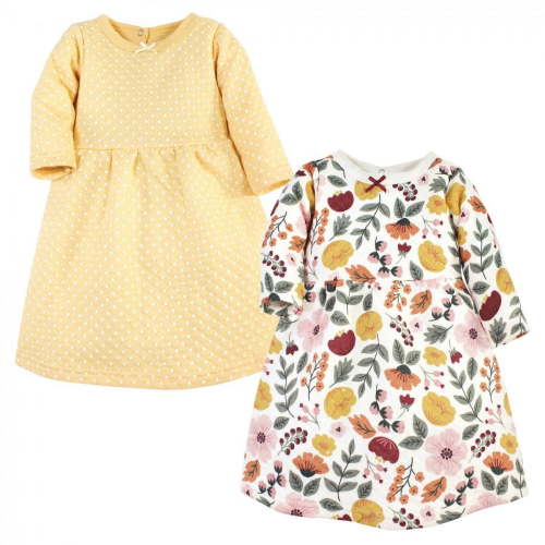 Hudson Baby Infant and Toddler Girl Cotton Dresses, Fall Botanical, 3-6 Months