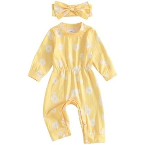 Karwuiio Newborn Baby Girl Coming Home Outfit Long Sleeve One Piece Romper Jumpsuit Infant Fall Clothes Sets