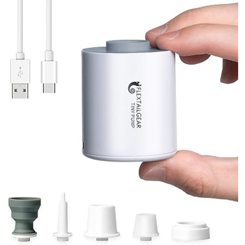 FLEXTAILGEAR Tiny Portable Ultra-Mini Air Pump with 1300mAh Battery USB Rechargeable to Inflate Deflate for Pool Floats Air Bed Mattress Swimming Ring Vacuum Storage Bags (Grey)