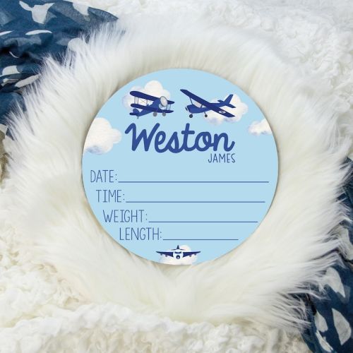 Airplane Birth Stat Sign Round Wood Birth Stat Sign Boy - Etsy