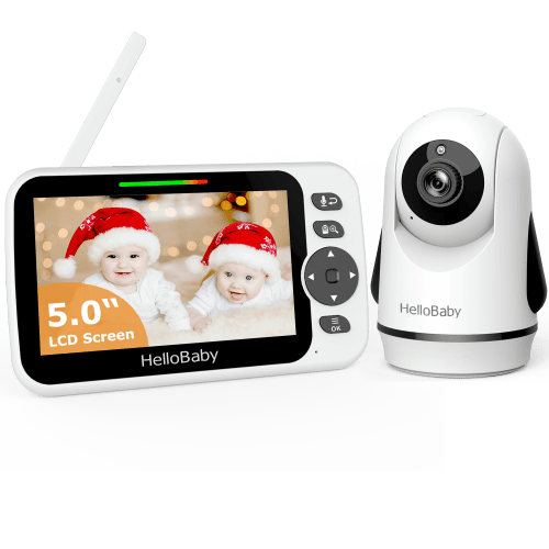 HelloBaby Video Baby Monitor-HB6352 with Remote Pan-Tilt and Zoom, 1000ft Long Range, No WiFi, 5.0" LCD, Night Vision, Lullabies, and Two-Way Audio