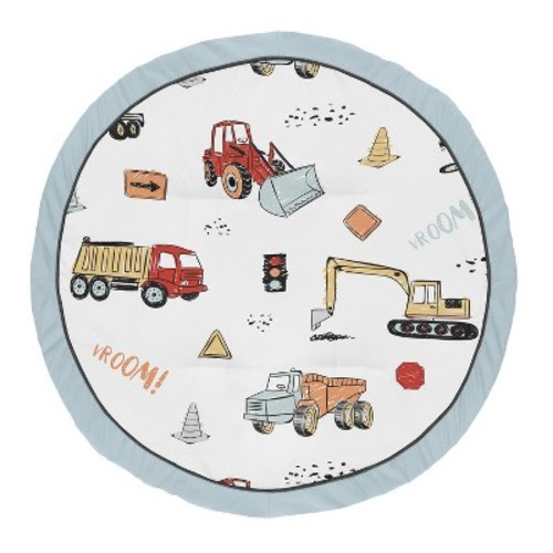 Sweet Jojo Designs Boy Baby Tummy Time Playmat Construction Truck Red Blue and Grey