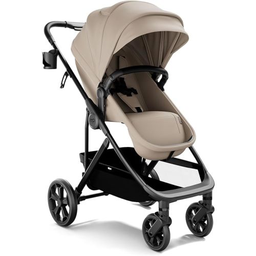 Mompush Wiz Pro 4-in-1 Baby Stroller with Newborn Mode, Full-Size All-Terrain Premium Stroller from Newborn to Toddler, Snack Tray Included for Easy Feeding & Outing, Lay-Flat in Seconds