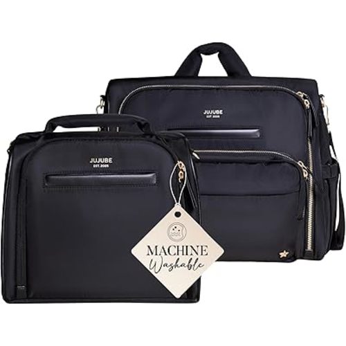 JuJuBe Insulated Bottle Satchel Diaper Bag, Convertible Diaper Bag with Portable Changing Pad, Black
