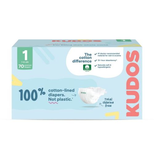 Kudos Chlorine Free Cotton-Lined Disposable Diapers - Size 1 - 70ct