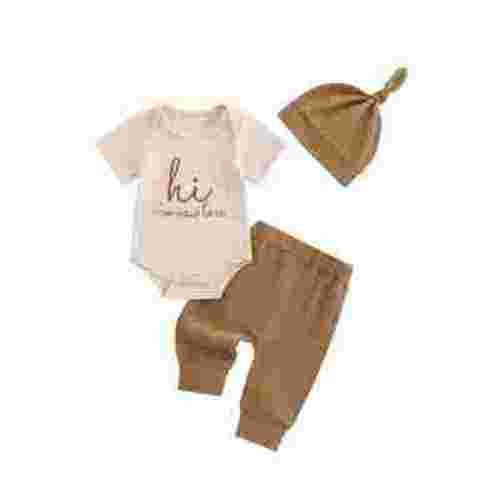 Hirigin Newborn Baby Boy Girl Clothes Outfits Hi I'm New Here Letter Embroidered Short Sleeve Romper and Pants Hat 3Pcs Coming Home Outfit