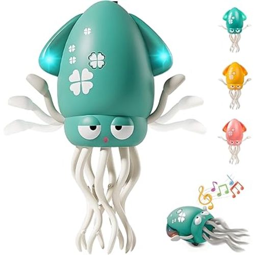 Dancing Octopus Baby Toy, Electric Crawling Octopus Tummy Time Toys, Automatic Swing Dancing Squid Baby Toy for 3 4 5 6 Year Old Kids Boy Girl Birthday Gifts, Christmas Stocking Stuffers, Green