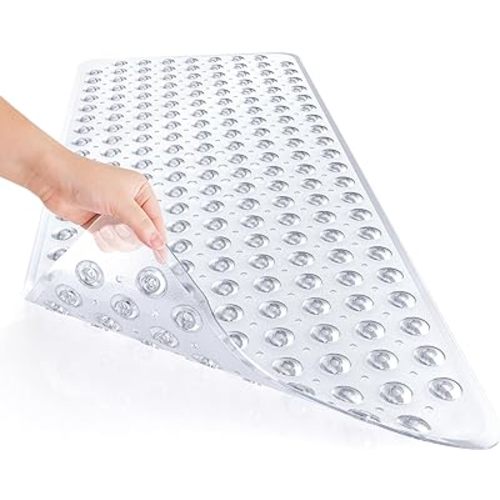 AmazerBath Bath Tub Mat, 40 x 16 Inches Non-Slip Shower Mats with Suction Cups and Drain Holes, Bathtub Mats Shower Stall Mats Machine Washable, Clear
