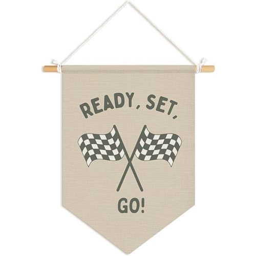 Race Car Room Decor for Boys,Rrace Car Room Decor Banner,Sage Green Ready Go,Toddler Wall Hanging Flag for Playroom,Nursery