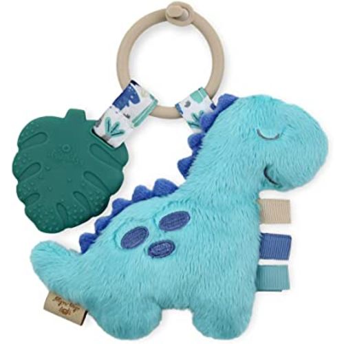 Itzy Ritzy Itzy Pal Infant Toy & Teether; Includes Lovey, Crinkle Sound, Textured Ribbons & Silicone Teether, Dinosaur