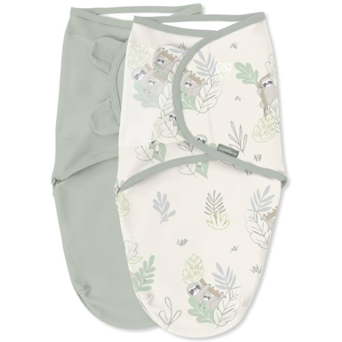 Ingenuity SwaddleMe Original Swaddle, 100% Cotton, Improves Sleep & Calms Startle Reflex, 0-3 Months, 1.0 TOG, 2-Pack, Baby Swaddle Blanket - Peekaboo Sloth