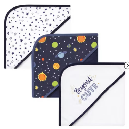 Hudson Baby Infant Boy Cotton Rich Hooded Towels, Solar System, One Size