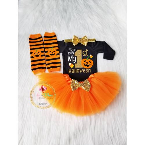 1st Halloween Outfit Girl: Pumpkin Tutu Set, Leg Warmers & Headband