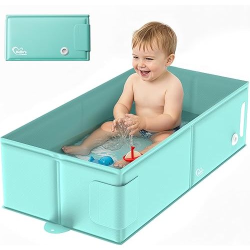 Bella’s Friends Baby Collapsible Bathtub, Travel Bath Tub for Baby, Foldable and Portable, Easy Storage, Reinforced Structure, Lightweight, Travel Essentials for 6M-3Y Infant Toddler, Green