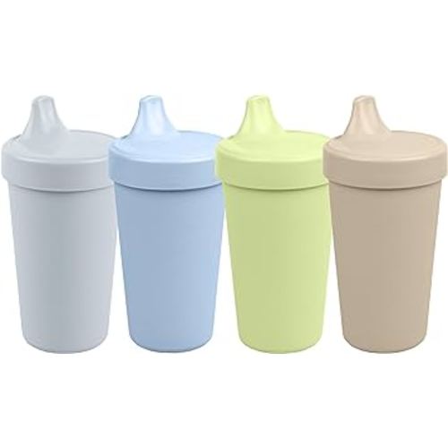 Re-Play Made in USA 10 Oz. Sippy Cups for Toddlers, Pack of 4 - Reusable Spill Proof Cups for Kids, Dishwasher/Microwave Safe - Hard Spout Sippy Cups for Toddlers 3.13" x 6.25", Meadow