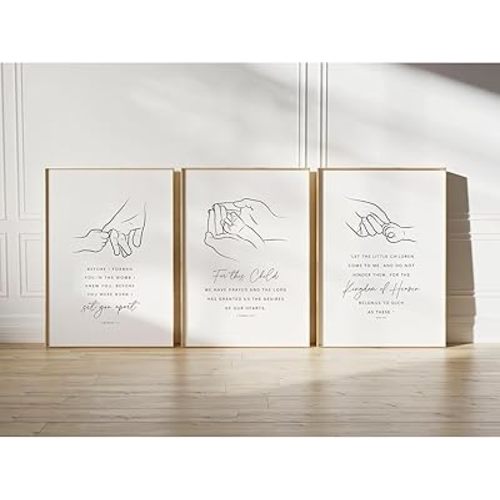 Nursery Scripture Wall Art Set of 3 Nursery Bible Verse Wall Decor Baby Christian Canvas Wall Art Nursery Christian Artwork Bible Verse Poster for Kids Room Living Room Wall Decor 16x24 Inch Unframed
