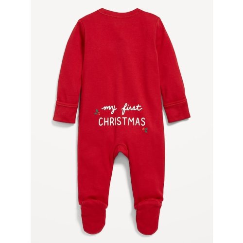 Unisex Sleep &amp; Play 2-Way-Zip &quot;My First Christmas&quot; Footed One-Piece for Baby