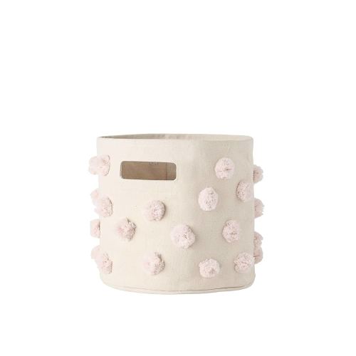PEHR Pom Pom Basket, Pint (Blush) | 100% Cotton Canvas Storage for Nursery, Playroom & Home | Decorative Organizer | 10”D x 9”H