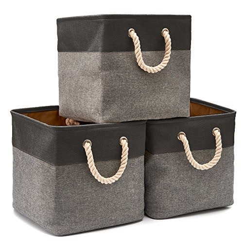 Ezoware Storage Baskets, Large Gray Plastic Organizer Knit Baskets - Pack of 3