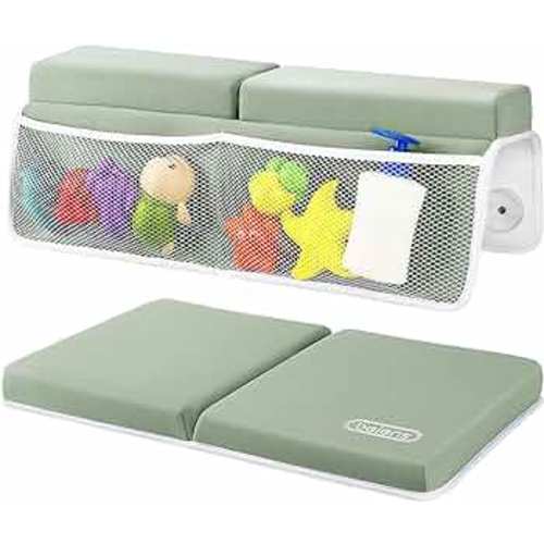 beiens Bath Kneeler and Elbow Rest Pad Set - 1.5'' Comfortable Thick Baby Bath Kneeler Pads, Quick Dry Kneeling Pad for Baby Bath Time, Non-Slip Knee & Arm Support Bathtub Mat with Toys Organizer