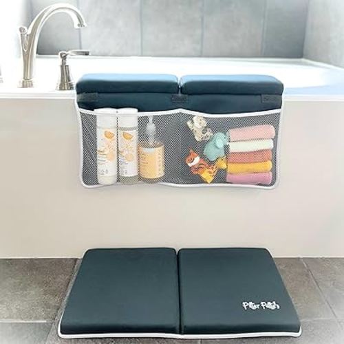 Baby Bath Kneeler and Elbow Rest Pad Set | Neoprene & Foam Bath Kneeling Pad for Bathing Baby | Non Slip Pad Baby Bath Essentials with Bath Toy Storage for Tub | Baby Bath Kneeler Pad