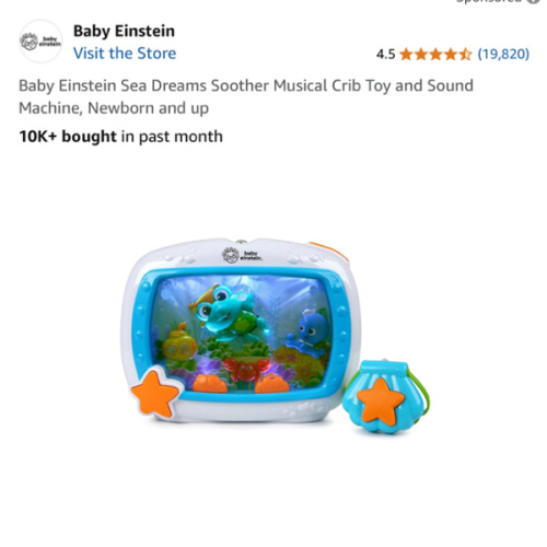 Baby Einstein Sea Dreams Soother Musical Crib Toy and Sound Machine, Newborn and up