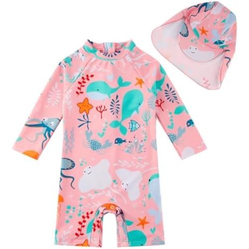 upandfast Baby/Toddler Girls Sunsuit Swimsuit with Snap Bottom UPF 50+ Infant One Piece Rashguard Swimwear