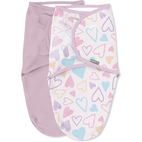 SwaddleMe by Ingenuity Original Swaddle, 100% Cotton, Improves Sleep & Calms Startle Reflex, 0-3 Months, 1.0 TOG, 2-Pack, Baby Swaddle Blanket - I Heart You