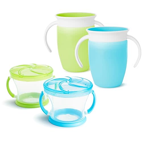 Munchkin® Miracle® 360 Trainer Cup and Snack Catcher, 4 Piece Set, Blue/Green