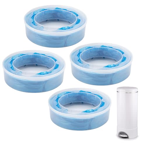 4 Pack Diaper Pail Refill Bags Compatible with Munchkin Step Diaper Pail, Refill Rings for Arm&Hammer Disposal System, Holds up to 2,176 Newborn Diapers, Lock Odor, Seal and Toss Diaper Pail Refills
