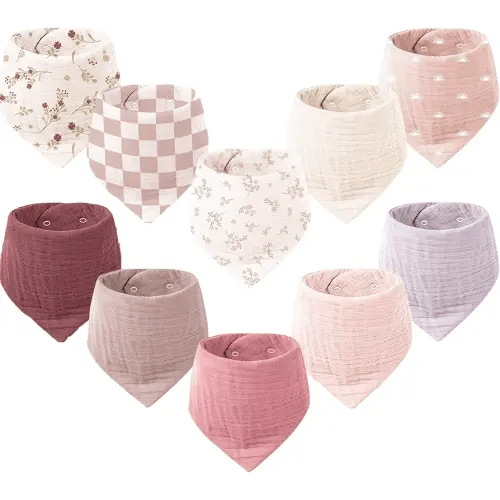 Konssy Muslin Baby Bibs 10 Pack Baby Bandana Drool Bibs 100% Cotton for Unisex Boys and Girls, Soft Absorbent Set for Teething and Drooling