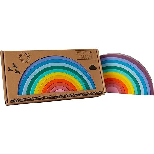 Silicone Rainbow Stacking Toy - Largest on The Market 12 Layer Montessori Toys for Toddlers Stacker Learning and Development Toy - Boho Baby Color (Soft Rainbow)