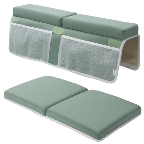 Baby Bath Kneeler and Elbow Rest Pad Set - Thickest Bathtub Kneeler Pad with Memory Foam and Bath Toys Organizer - Ideal Bath Kneeling Pad for Bathing Baby - Relieve your Knees and Elbows (Green)