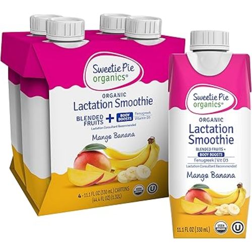 Sweetie Pie Organics Lactation Smoothie, Mango Banana, Support Breast Milk Production for Nursing and Pumping, No Artificial Sweeteners, Flavors, or Dyes - 4 Pack