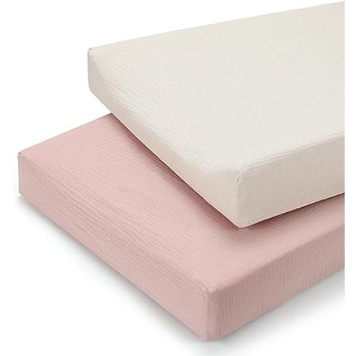Accmor Muslin Baby Changing Pad Cover, 100% Cotton Universal Fitted Diaper Change Table Pad Covers for Girls Boys, Soft Breathable Changing Pad Sheets, 2 Pack