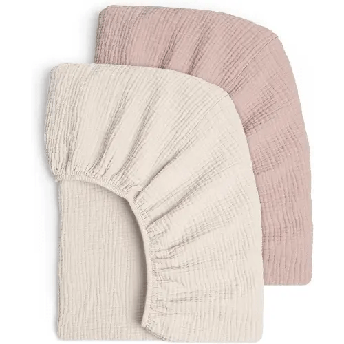 Lulu moon Muslin Crib Sheets - Fitted Crib Mattress Sheets for Boys and Girl - 28"x 52", 2 Pack (Cream & Sand)